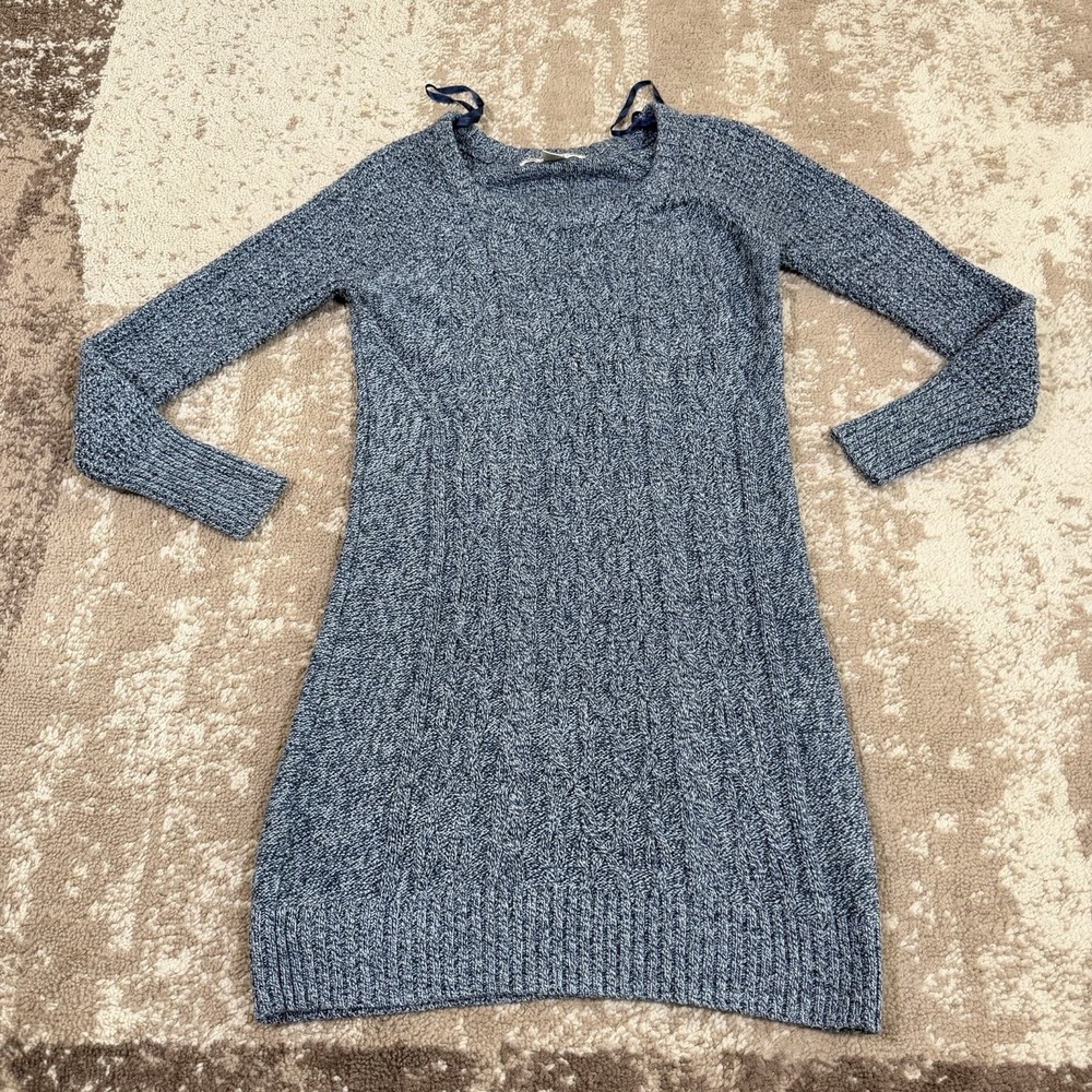 Kaisely Sweater Dress Womens Small Blue Marled Knit Wool Long Sleeve Classic